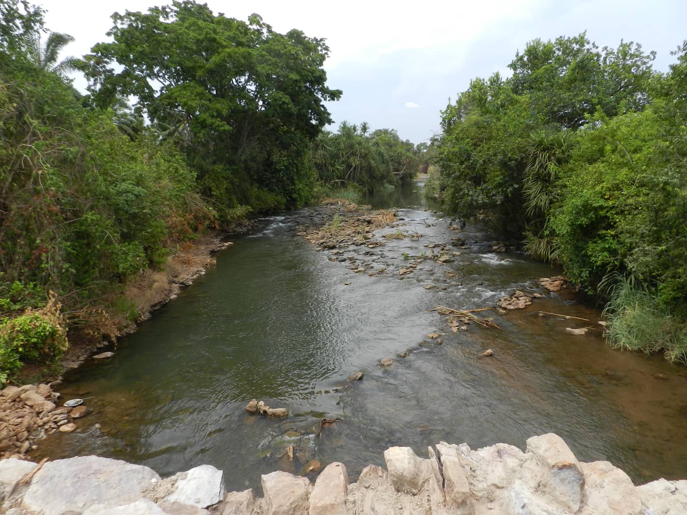 The Ruiche river at the Nyamihanga crossing before construction — the riverbed to be bridged